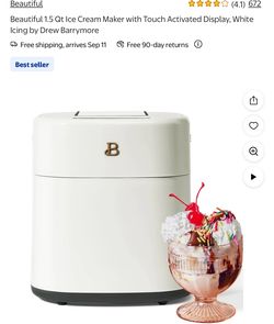 Beautiful 1.5 Qt Ice Cream Maker with Touch Activated Display, Black Sesame by Drew Barrymore