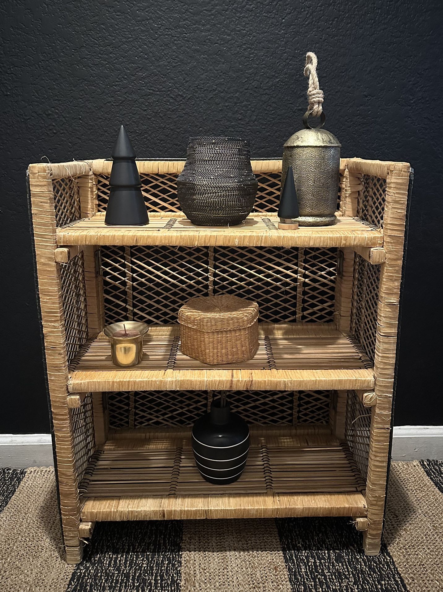 Vintage 60s 70s Shelf Boho Farmhouse Urban Style MCM Wicker Peacock Bookcase