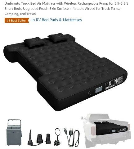 Truck Bed Air Mattress with Wireless Rechargeable Pump for 5.5-5.8ft Short Beds, Upgraded Peach-Skin Surface Inflatable Airbed for Truck Tent