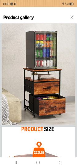 Mini Fridge Stand with 3 Storage, 220LBS Heavy Duty Beverage Fridge Table with 2 Fabric Drawer, 19.68" L x 19.68" W x 27.55" H Refrigerator Stand with