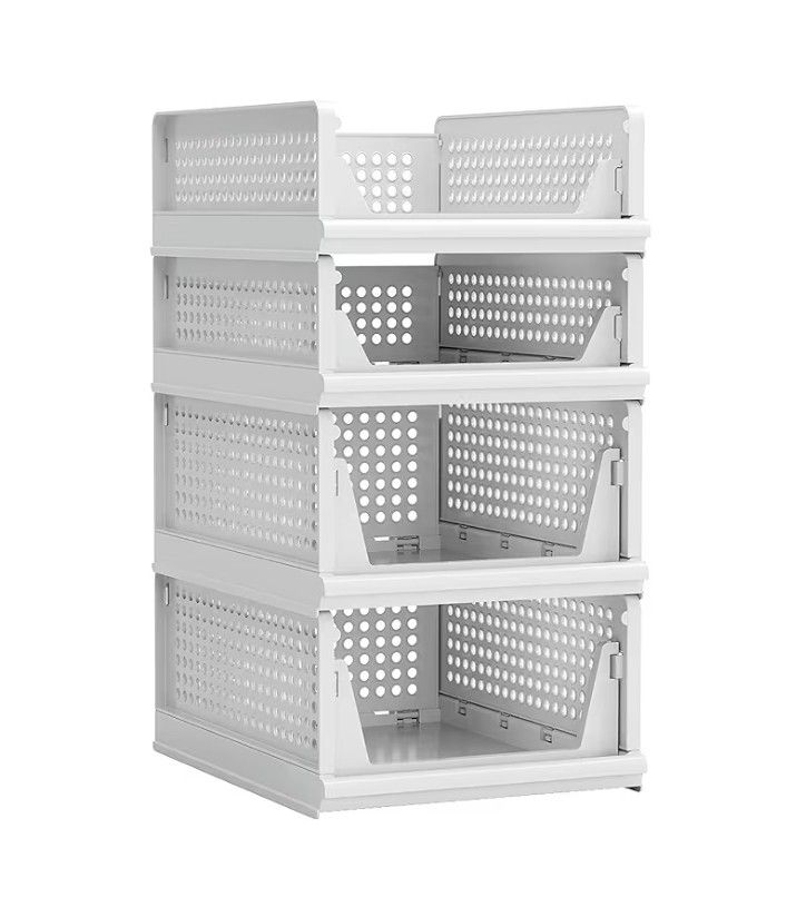 Proarea 4 Pack Stackable Plastic Storage Basket Closet Organizer Bin Foldable Clothes Organizer Storage Drawer Shelf Container for Living Room Bathroo