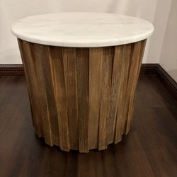 Round Marble and Wood Accent Table