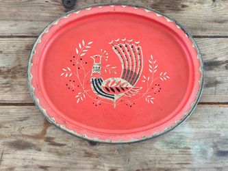 Vintage Red Peacock Decorative Tray