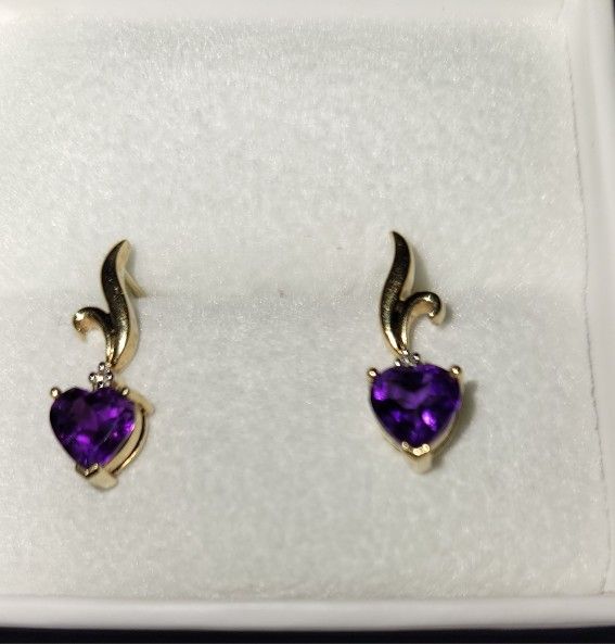 Natural Amethyst, Diamond 14K Gold Drop Earr⁸ings 