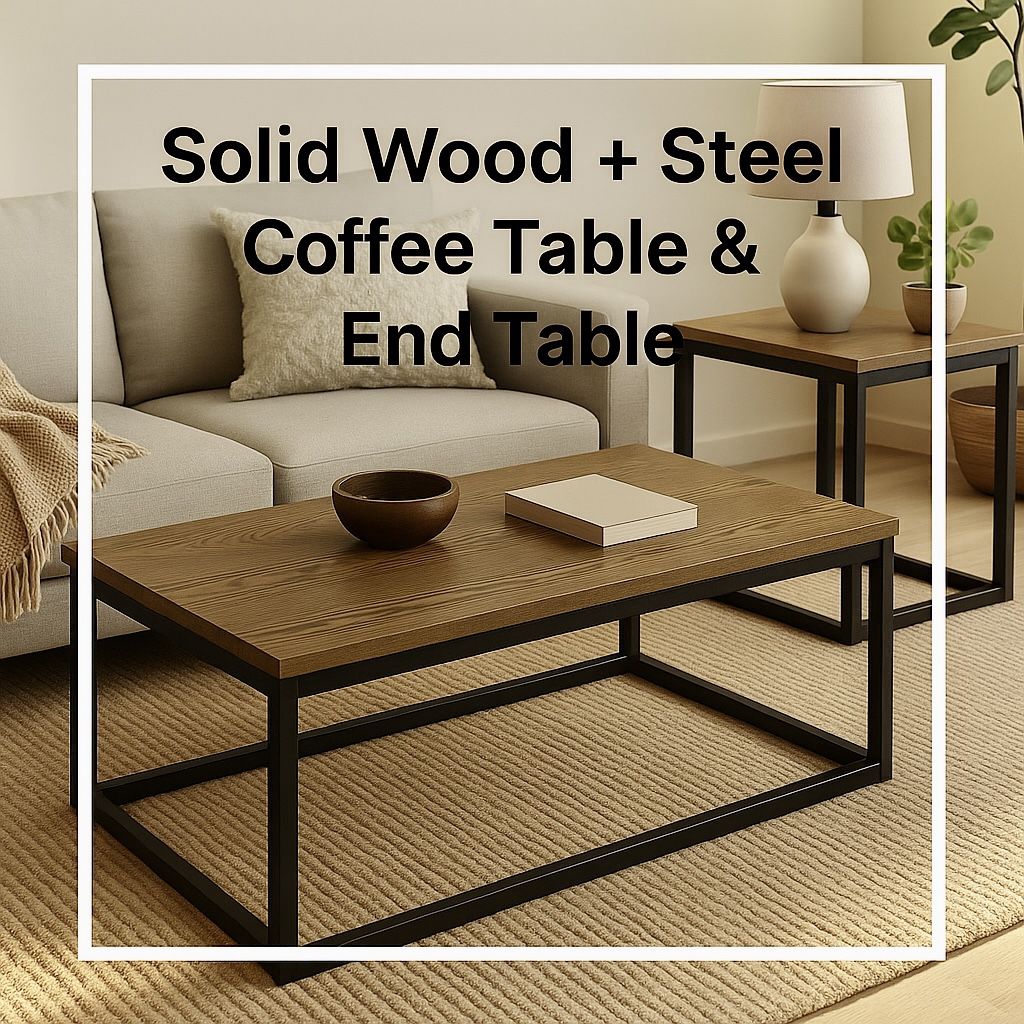 Modern Farmhouse Coffee & End Table Set | Solid Wood + Steel | West Elm Style