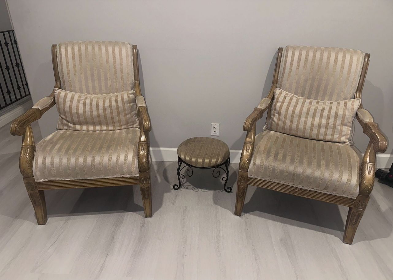 2 Unique Hardwood Armchairs Accent Chairs - Free Step stool