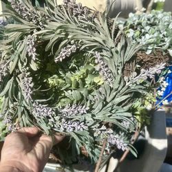 New Wicker Reefs With Lavender Artificial Flowers/ Also Have Shrub Wreaths Same Size Each One 2 Dollars Take As Many As You Want