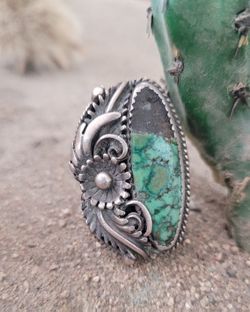 Old Pawn  Native  American  Turquoise  Silver  Ring 