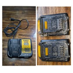 DeWalt Charger And Two 20v 4ah Lithium Ion Batteries 