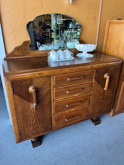 Antique buffet sideboard with mirror solid wood