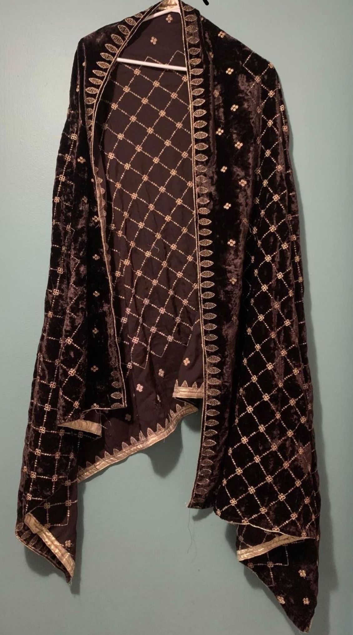 Brown Velvet Embroidered Shawls