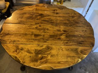 ANTIQUE OOAK LOG WOOD SLAB BUTCHER TABLE RECTANGULAR EXTENDS TO 54” ROUND