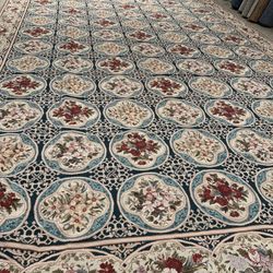 Luxurious Vintage Custom Hand Needlepoint 100% Wool Oriental Rug