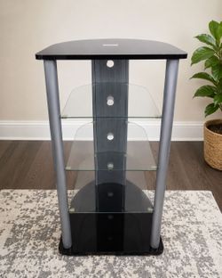 Modern Audio Video Component Tower – 3 Glass Shelves – Media Stand