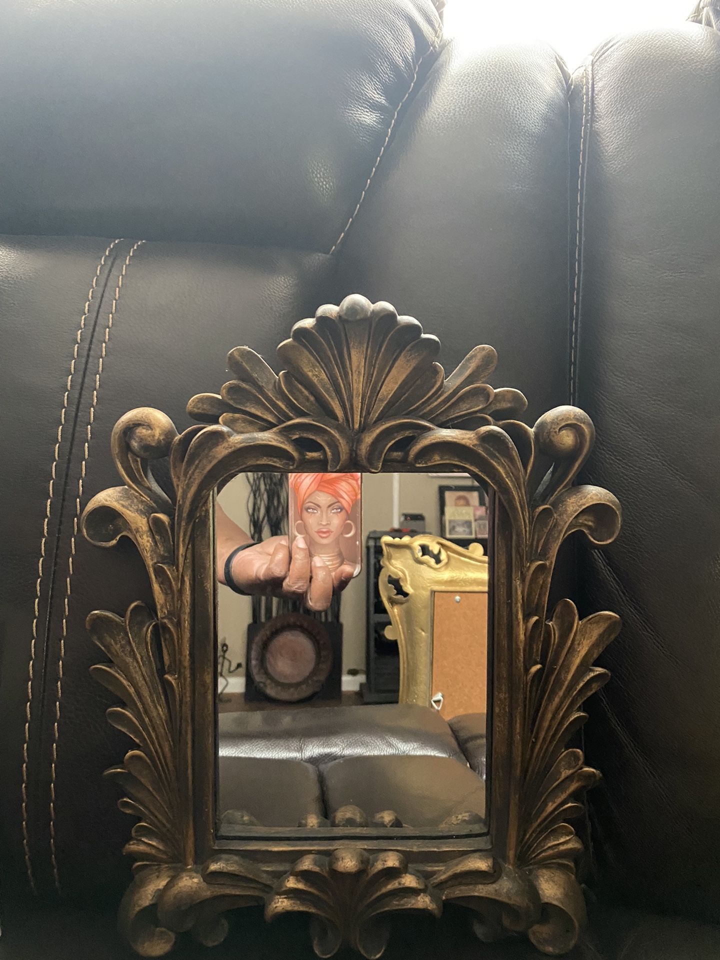 Small Brass Gothic Century Type Mirror