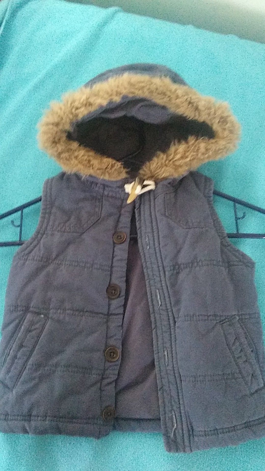 2T boys winter button up vest with hoodie