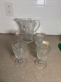Pressed Glass Pitcher and Glasses Set