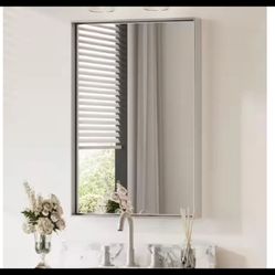 KeonJinn 24 in. W x 36 in. H Framed Brushed Silver Square Corner Wall Mirror