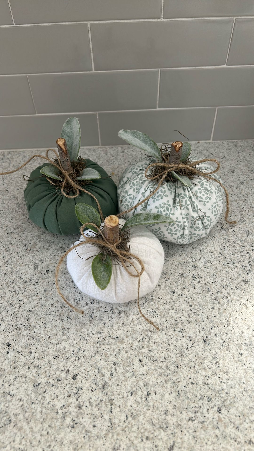 Farmhouse, Fall Home Decor Halloween Green & White Fabric Set Of (3) Pumpkins- COOPER & OCOTILLO