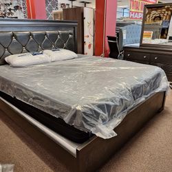Pompie Grey... King Bed Dresser And Mirror 