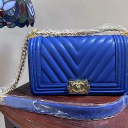 Chanel Small Royal Blue Velvet Boy Bag