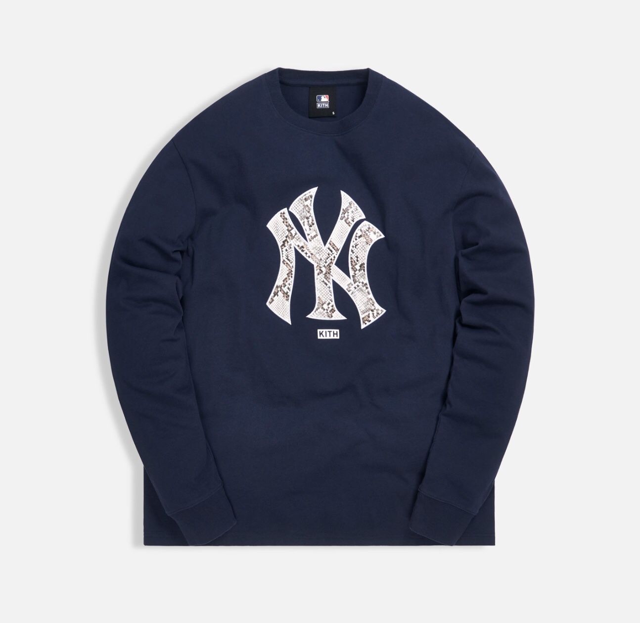 Kith MLB Major League Baseball NY New York Yankees L/S Long Sleeve Tee Navy Size Small Snakeskin Logo