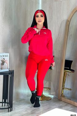 Alo Yoga Red Half-Zip Set with Headband