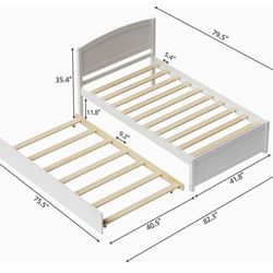 Betterhood Trundle Bed Twin, Twin Bed with Trundle, Solid Wood Twin Daybed with Trundle and Wooden Slats Support, Extendable Day Bed with Pull Out Bed