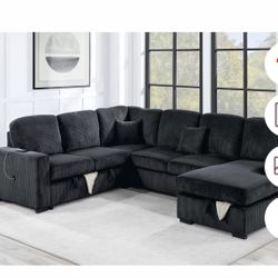 $650. 4Piece Convertible Sectional  Sleeper Sofa ,Chaise Storage ,Sofa Storage & USB Ports