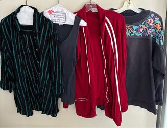 Clothing, 14 items, mostly large and extra large with a few mediums, buy all for $10