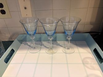 Krosno Midcentury Modern Vintage Light Blue Cocktail Glasses-Set of 3