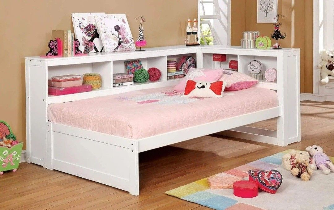 Brand New White Full Size Bookcase Side & Headboard Corner Design