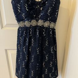 Homecoming Dress Sparkly Rhinestones Navy Blue Party Semi formal size 7