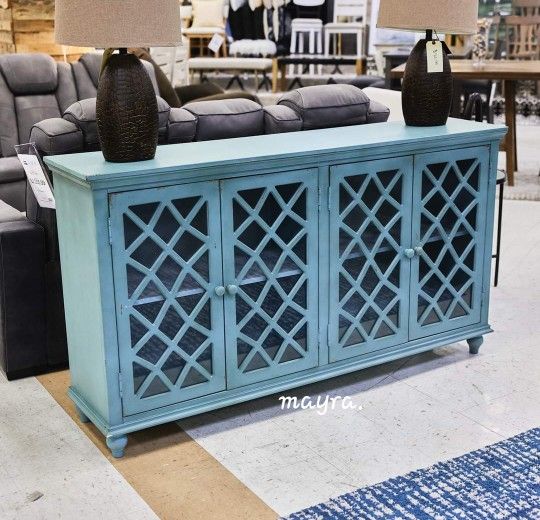 Mirimyn Antique Teal Accent Cabinet

