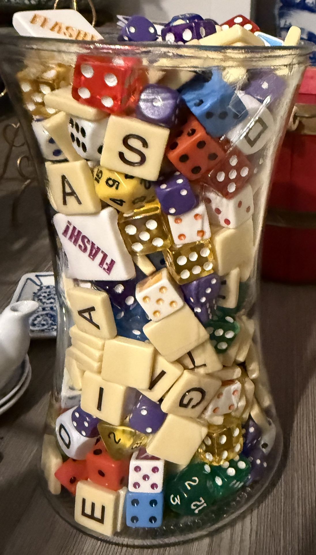 Full Jar of Dice and Tiles for Games  Decor Educational