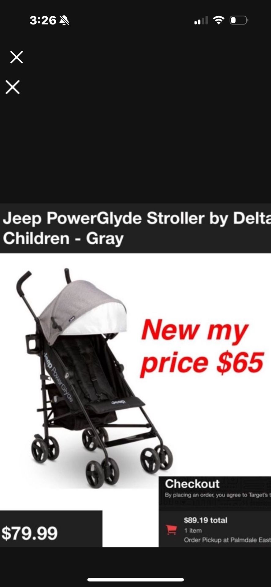 New in box jeep stroller light weight black & gray $65 firm Cash only east Palmdale