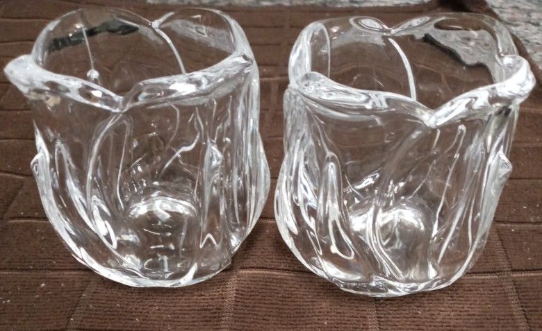 Beautiful 24% Lead Cristal Tulip Candle Holder Set