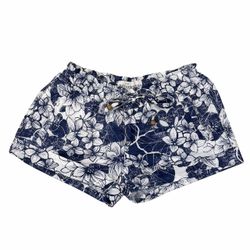 Aéropostale Womens 5/6 Linen Shorts Blue White Floral Elastic Waist Drawstring