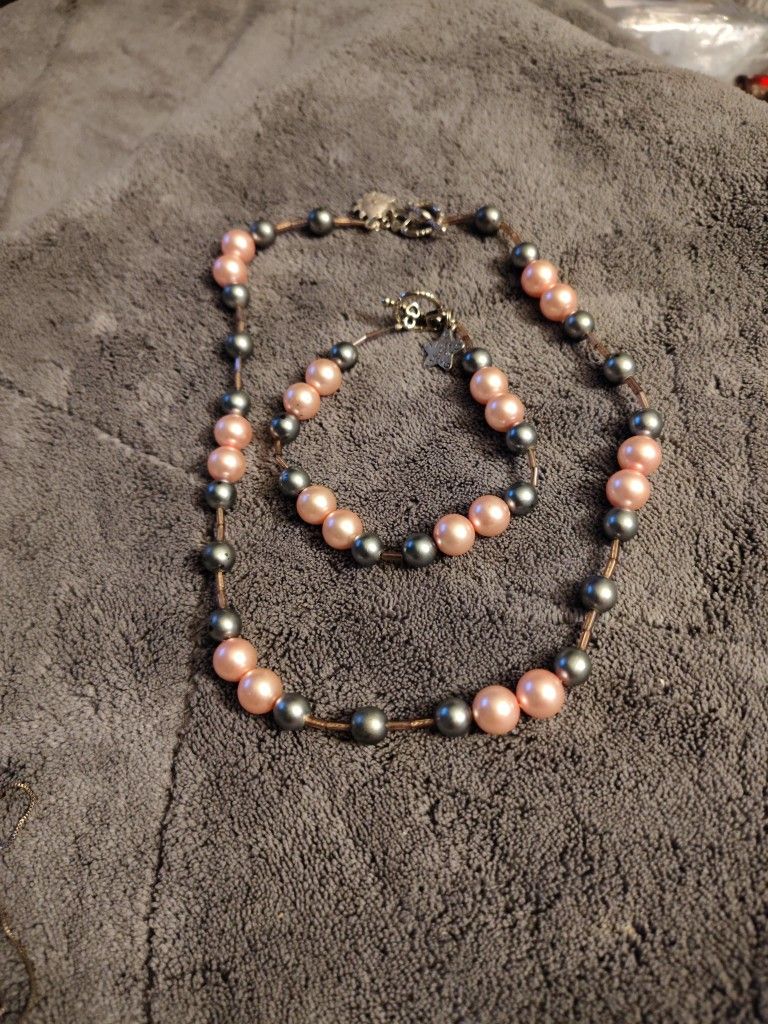 Synthetic Pearl Necklace And Bracelet Set