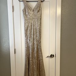 Size 7 Gold/silver Sequins Long Dress