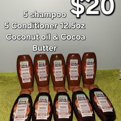 5 Shampoo And 5 Conditioner 12.5oz Coconut Oil And Cocoa Butter Garnier Whole Blends 