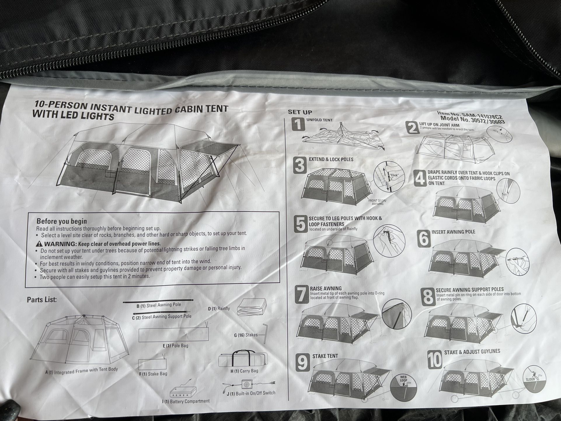 10-Person Instant Lighted Cabin Tent W/led Lights