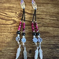 Silver Hair Clips With Beads And Feather Charms 