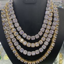 Necklace Gold Plated With Cubic Zirconia 16, 18, 20”