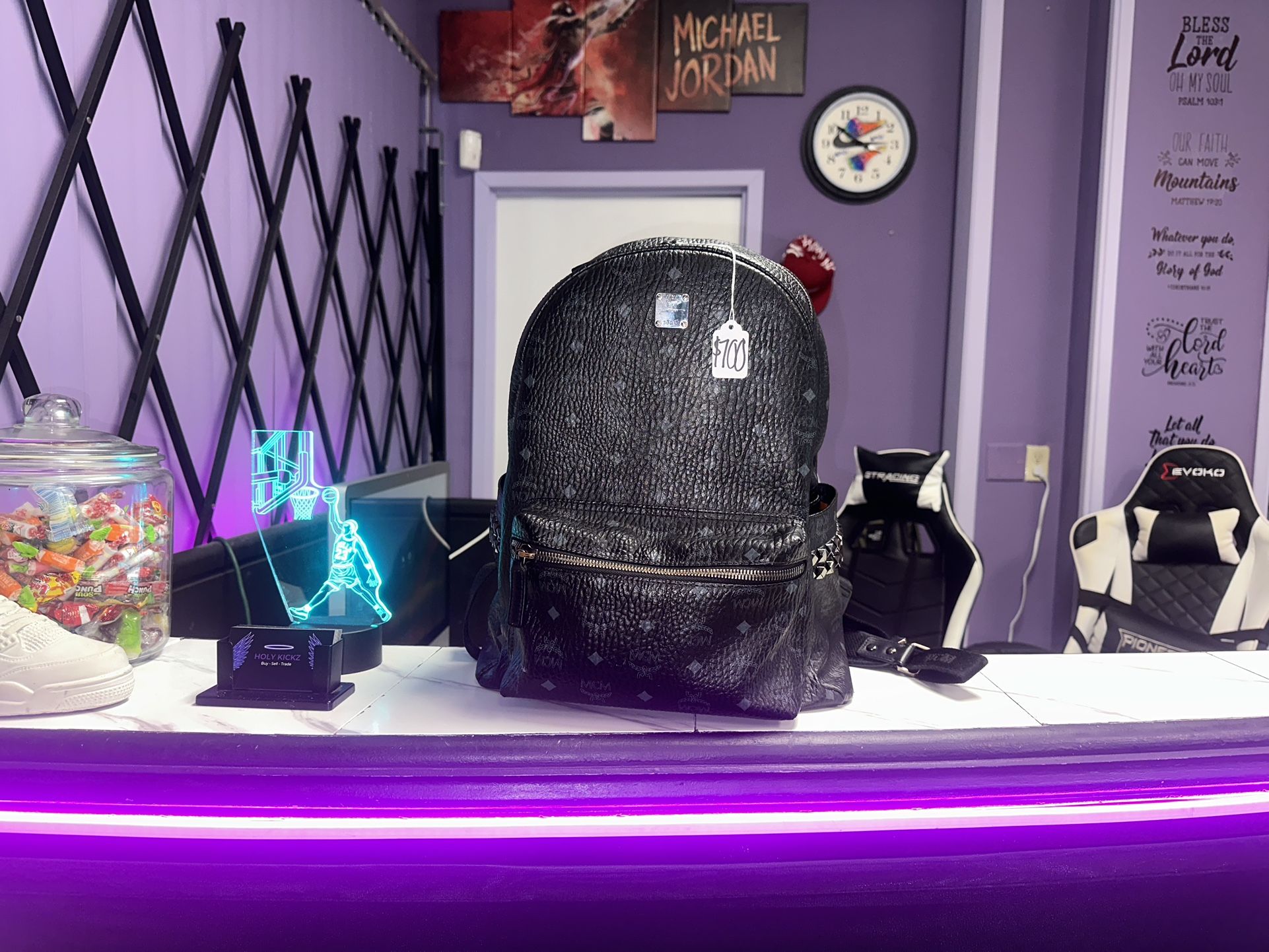 MCM Backpack Black Grey Studded