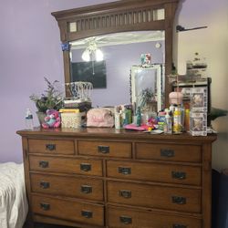 Wood Dresser With Large Mirror 