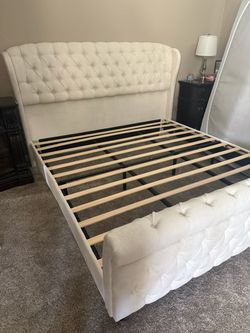 Brand beige NEW king wing back sleigh bed