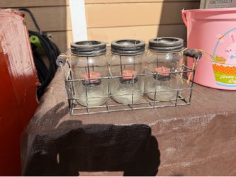 Candle holder caddy with 3 mason jars