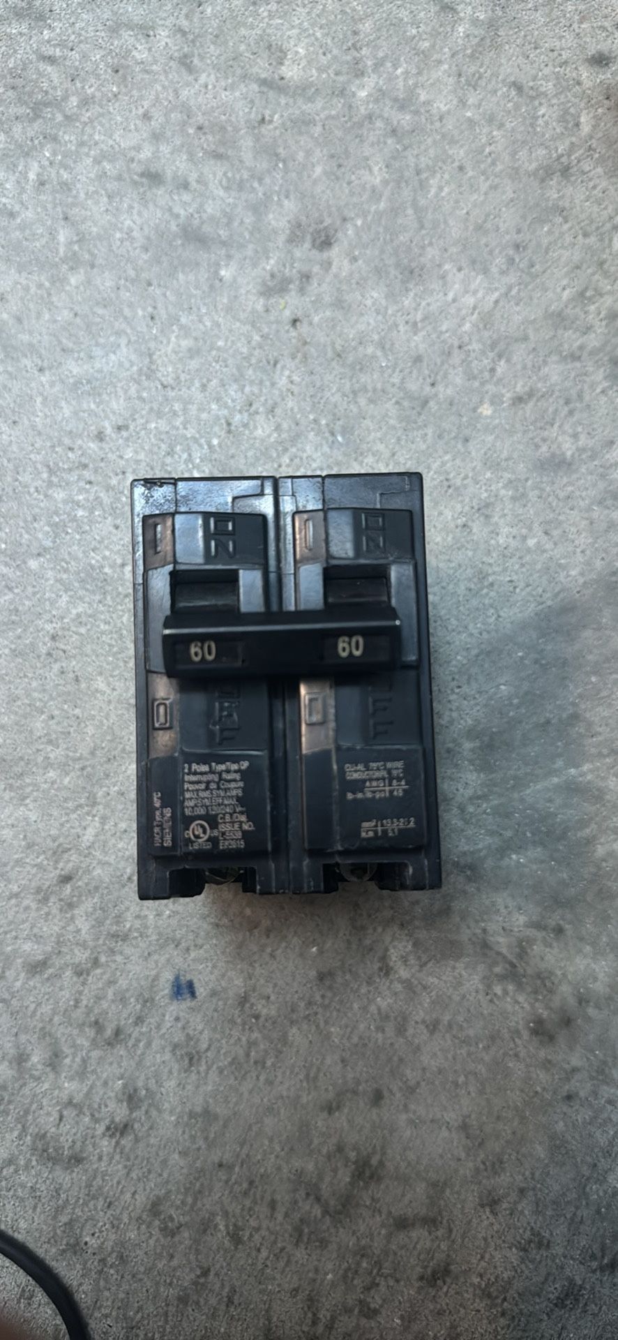 Siemens Q260 60 Amp 2 Pole 240V Circuit Breaker