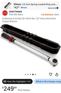 Craftsman 9-31425 20-150 ft lbs 1/2" Drive MicroTork Torque Wrench